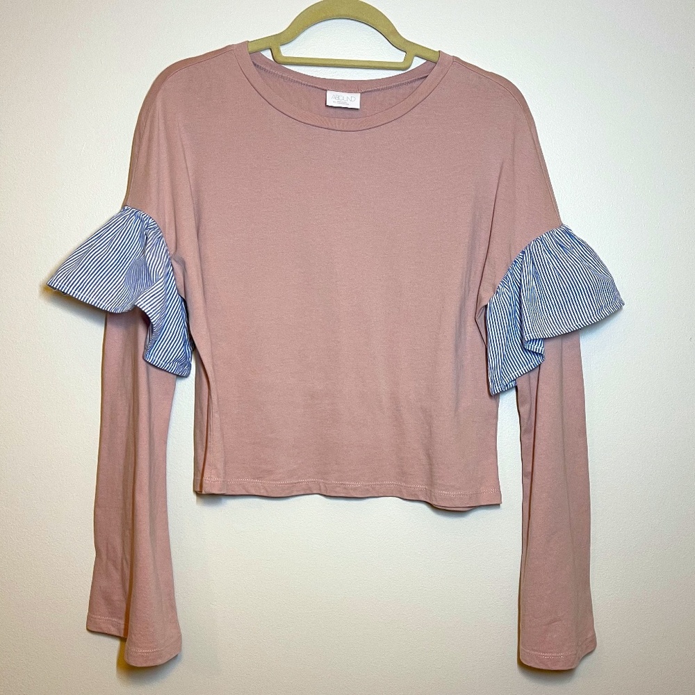 ABOUND Rose Pink Ruffle Long Sleeve Sweatshirt-XS